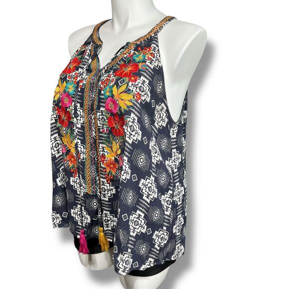 Savanna Jane Womens Tank Top Shirt Geo Print Embroidered Floral Print 1X - Picture 7 of 12